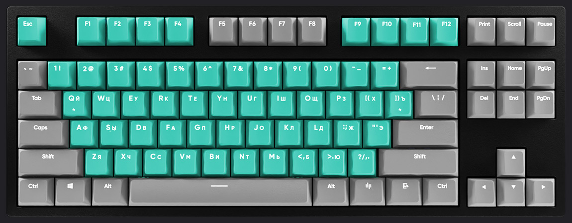 HYPERPC Keyboard TKL - Серый + Бирюзовый