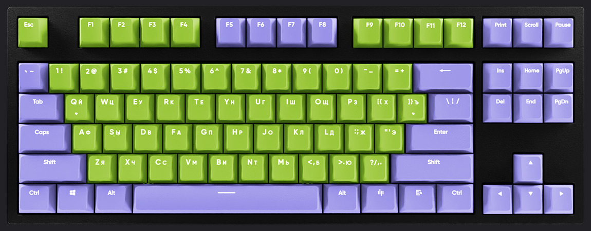 HYPERPC Keyboard TKL - Фиолетовый + зеленый